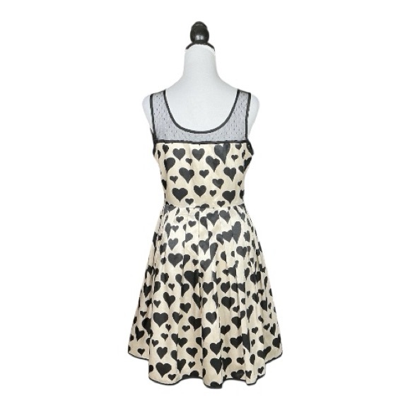 ModCloth Minuet Black & Antique White Heart Print Mesh Yoke Organza Dress Size L - Picture 3 of 9